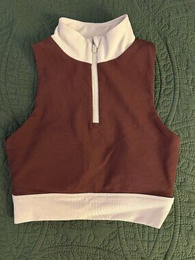 Wilo The Label, Brown & Cream Ribbed Sports Bra Size - M